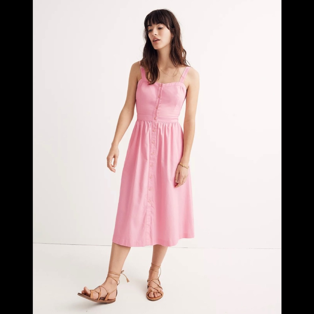 Madewell Pink Button-Front Midi Sundress